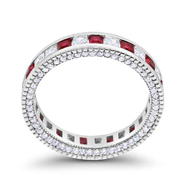 Eternity Ring Alternating Round Simulated Ruby Cubic Zirconia Solid 925 Sterling Silver